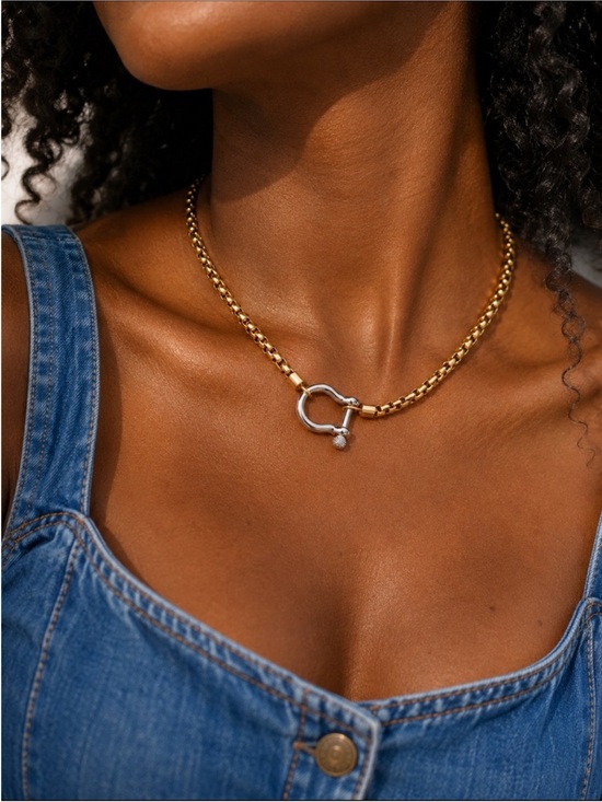 Jewelry - New! Preppy Classic Gold Carabiner Mixed Metal Necklace (4011) NWOT